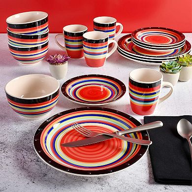 16 Piece Round Stoneware Dinnerware Set in Red
