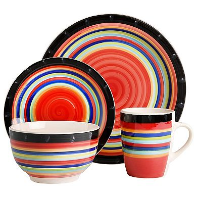 16 Piece Round Stoneware Dinnerware Set in Red