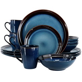 16 pc Reactive Glaze Stoneware Dinnerware Set in Blue