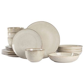 16 pc Stoneware Dinnerware Set in Cream with Reactive Glaze