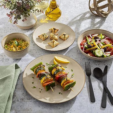 16 Piece Stoneware Dinnerware Set in Cream with Reactive Glaze