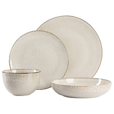 16 Piece Stoneware Dinnerware Set in Cream with Reactive Glaze
