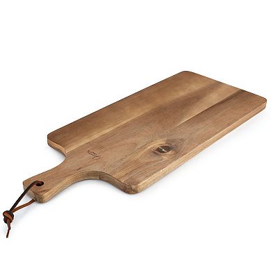 3 Piece Acacia Wood Serving Board with Carving Knife and Fork in Brown