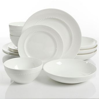 16 pc Bone China Double Bowl Dinnerware Set in White