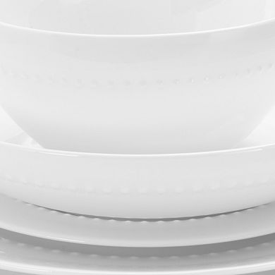 16 Piece Bone China Double Bowl Dinnerware Set in White