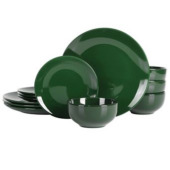 12 pc Round Stoneware Dinnerware Set in Hunter Green