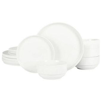 12 pc fine Ceramic Stackable Dinnerware Set in White