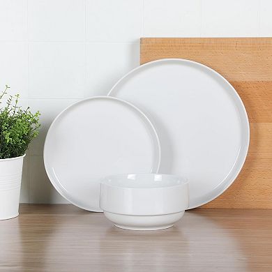 12 Piece fine Ceramic Stackable Dinnerware Set in White