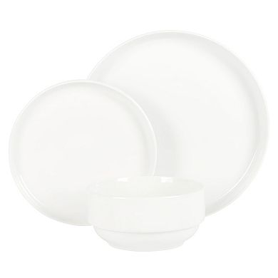 12 Piece fine Ceramic Stackable Dinnerware Set in White