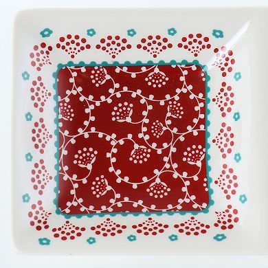 13.5 Inch Ceramic Rectangular 3 Section Tray in Red