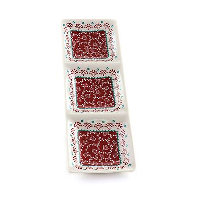 13.5 Inch Ceramic Rectangular 3 Section Tray in Red