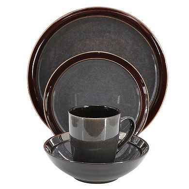 16 Piece Stoneware Reactive Glaze Dinnerware Set in Grey