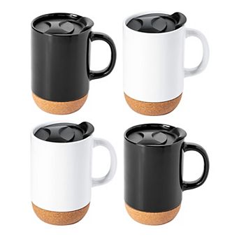 4 pc 16.5 Ounce Stoneware Travel Mug Set with Lid and Cork Base