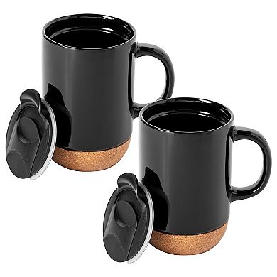 4 Piece 16.5 Ounce Stoneware Travel Mug Set with Lid and Cork Base