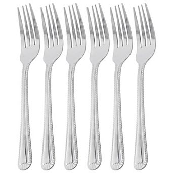 6 pc Stainless Steel Dinner Fork Flatware Set in Silver