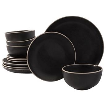 12 pc Stoneware Dinnerware Set in Black