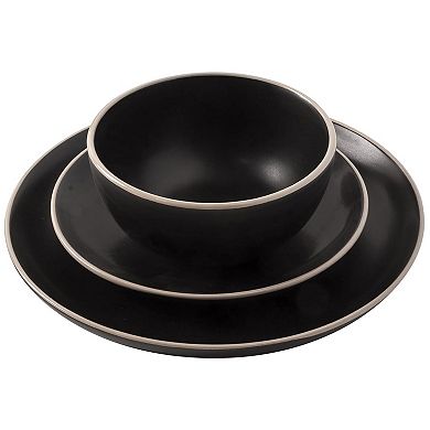 12 Piece Stoneware Dinnerware Set in Black