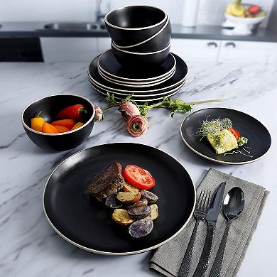 12 Piece Stoneware Dinnerware Set in Black