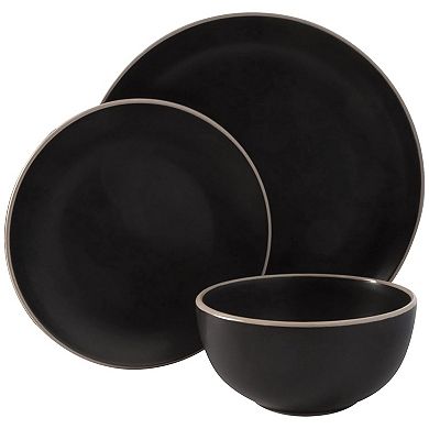 12 Piece Stoneware Dinnerware Set in Black