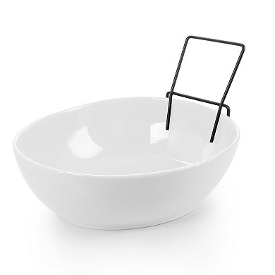 3 Piece 2 Tier Fine Ceramic Chip and Dip Serving Set in White