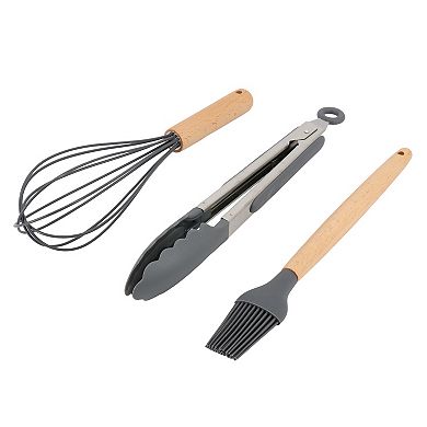 7 Piece Silicone Beech Wood Kitchen Tool Set in Grey