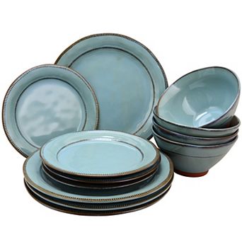12 pc Round Terracotta Dinnerware Set in Teal