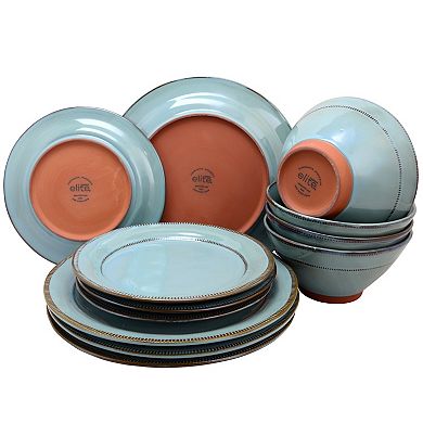 12 Piece Round Terracotta Dinnerware Set in Teal