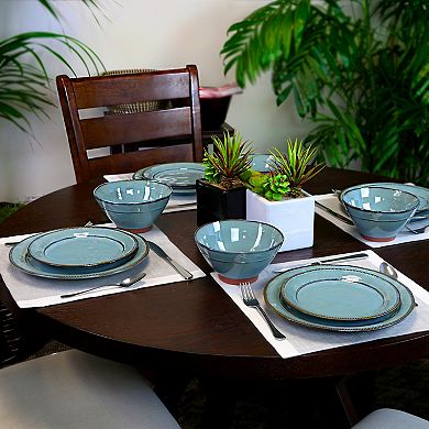 12 Piece Round Terracotta Dinnerware Set in Teal