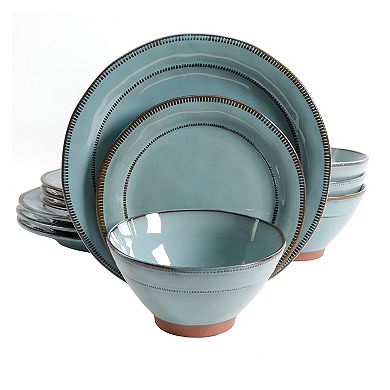 12 Piece Round Terracotta Dinnerware Set in Teal