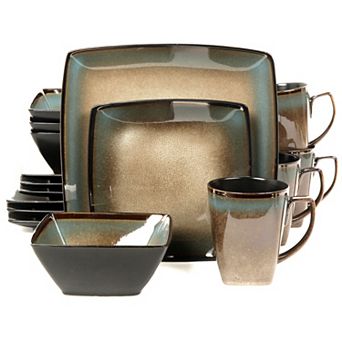 16 pc Square Dinnerware Set, Taupe