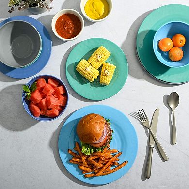 12 Piece Round Melamine Dinnerware Set in Assorted Blue