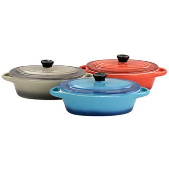 3 pc 6.7oz Stoneware Mini Oval Casserole Set in Assorted Colors