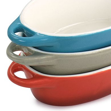 3 Piece 6.7oz Stoneware Mini Oval Casserole Set in Assorted Colors