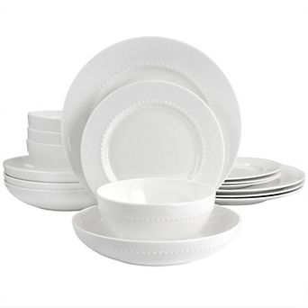 Bone China 16 pc Double Bowl Dinnerware Set in White