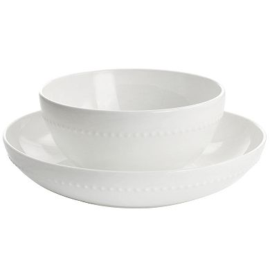 Bone China 16 Piece Double Bowl Dinnerware Set in White