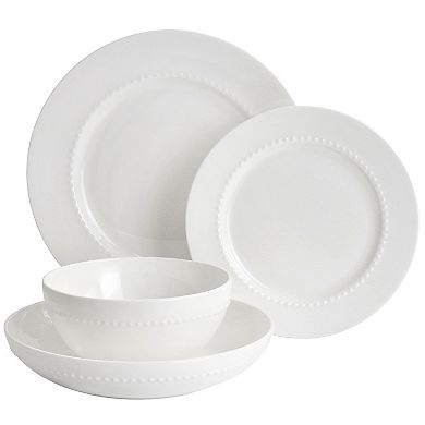 Bone China 16 Piece Double Bowl Dinnerware Set in White
