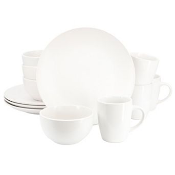 12 pc Round Stoneware Dinnerware Set in White