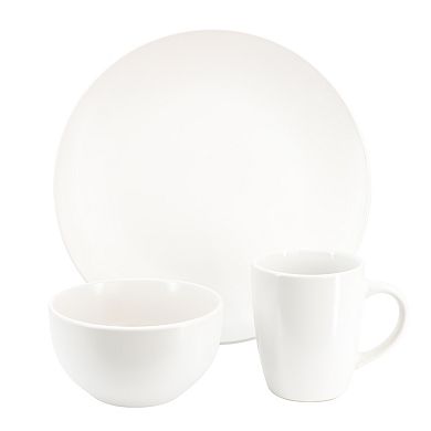 12 Piece Round Stoneware Dinnerware Set in White