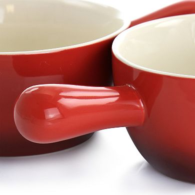 2 Piece Stoneware 22oz Soup Bowl Set with Long Handle in Gradient Red