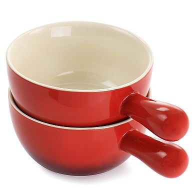 2 Piece Stoneware 22oz Soup Bowl Set with Long Handle in Gradient Red