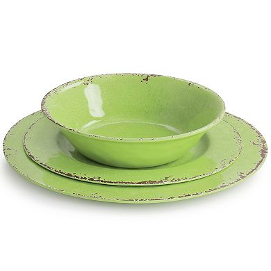 12 Piece Melamine Dinnerware Set in Crackle Green