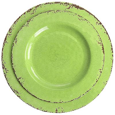 Gibson Mauna 12 Piece Melamine Dinnerware Set Crackle Green