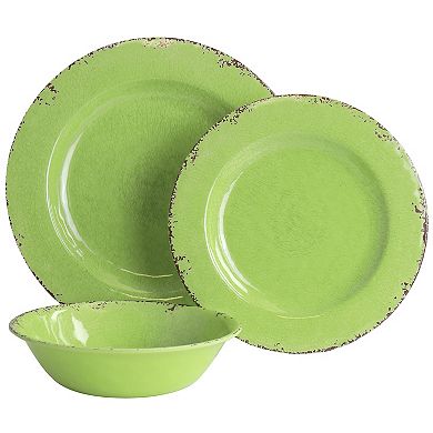 12 Piece Melamine Dinnerware Set in Crackle Green