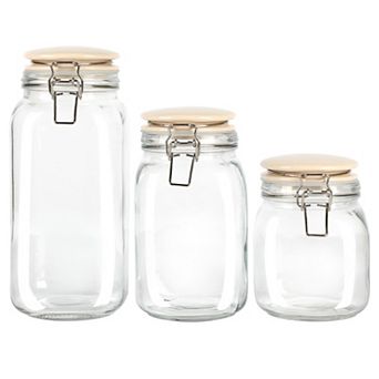 3 pc Glass Canister Set with Ceramic Lids in Off-White
