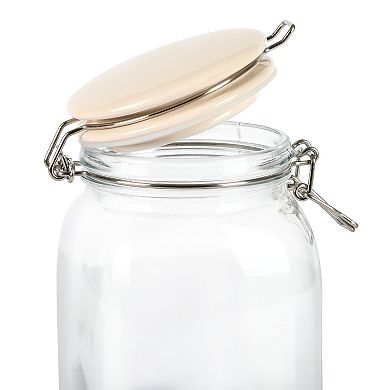 3 Piece Glass Canister Set with Ceramic Lids in Off-White
