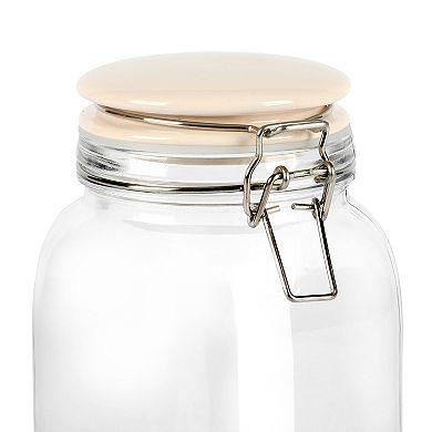 3 Piece Glass Canister Set with Ceramic Lids in Off-White