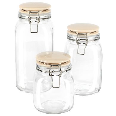 3 Piece Glass Canister Set with Ceramic Lids in Off-White