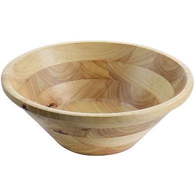 3 Piece Rubber Wood Salad Bowl and Servers in Light Brown