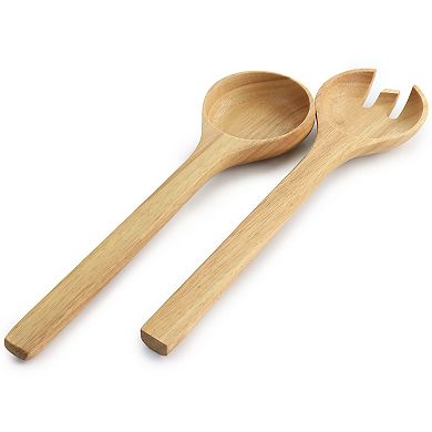 3 Piece Rubber Wood Salad Bowl and Servers in Light Brown