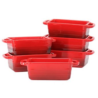 6 pc 12 Ounce Stoneware Mini Loaf Pan Baker Set in Gradient Red